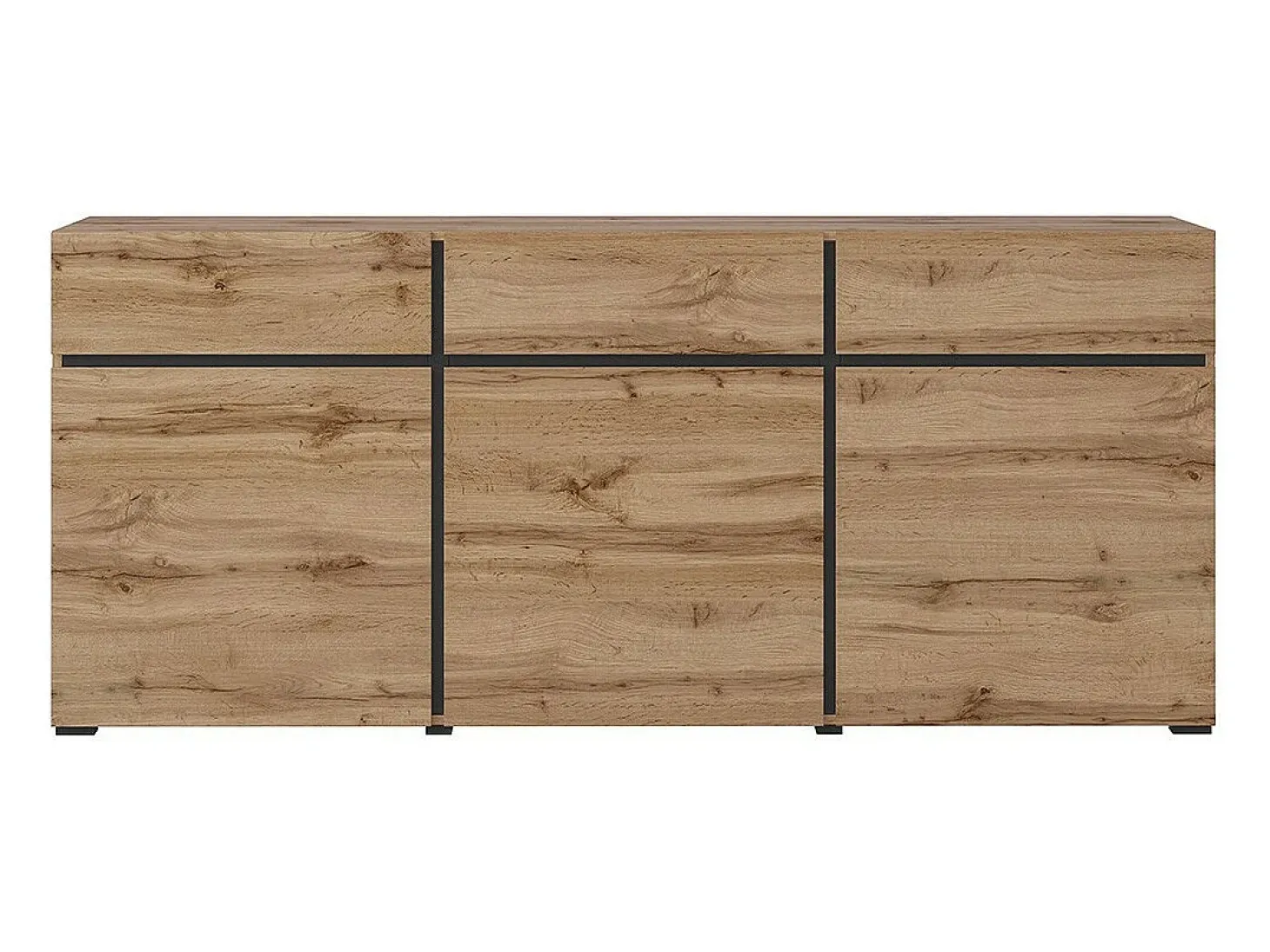 Buffet color roble y negro 180cm colección HAVANA. Aparador de diseño con 3 puertas y 3 cajones.