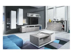 Buffet con estantería integrada colección BERGAME 180cm. Colores Gris y blanco. Estilo de diseño.
