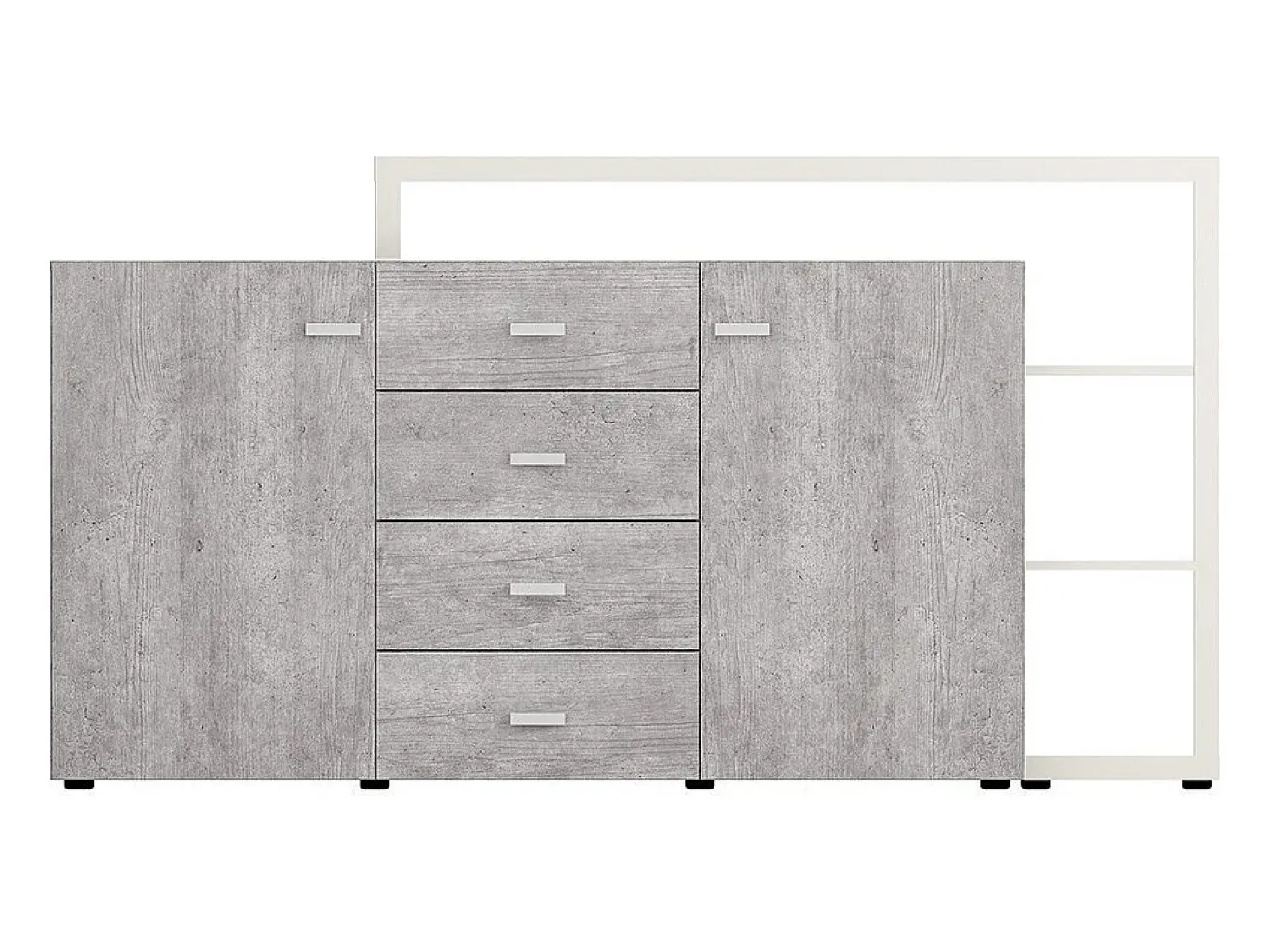 Buffet con estantería integrada colección BERGAME 180cm. Colores Gris y blanco. Estilo de diseño.