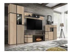 Buffet CRISS – 2 puertas, 2 cajones, LED – Roble claro y negro
