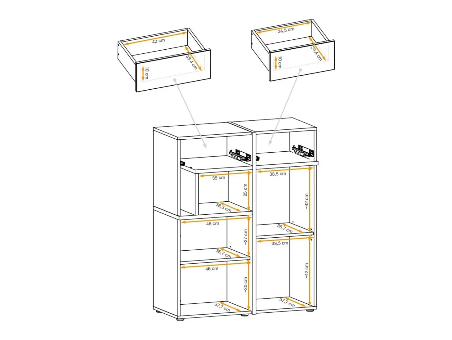 Buffet CRISS – 2 puertas, 2 cajones, LED – Roble claro y negro