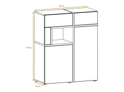 Buffet CRISS – 2 puertas, 2 cajones, LED – Roble claro y negro