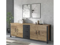 Buffet DARWIN – 220 cm en pino y negro mate