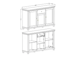 Buffet de 160 cm con 3 puertas y un cajón colección ASSIA. Color verde y roble.