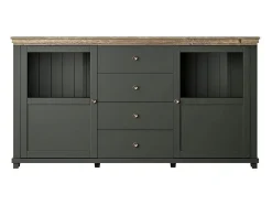 Buffet de 180 cm con LED integrados colección ASSIA. Color verde y roble. 2 puertas y 4 cajones.