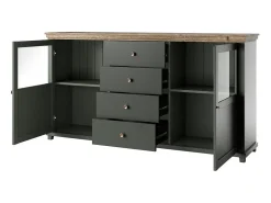 Buffet de 180 cm con LED integrados colección ASSIA. Color verde y roble. 2 puertas y 4 cajones.