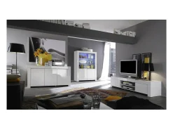 Buffet de 3 puertas, colección FOLOMI, color blanco lacado brillante