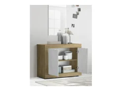 Buffet de 2 puertas colección ACCESS. Color blanco y roble claro.