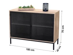 Buffet de 2 puertas con rejilla de metal negro - Color roble claro, dimensiones 100x40xH75 cm - Colección METALIX