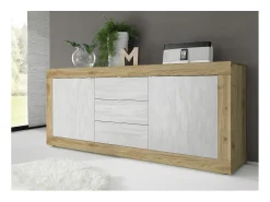 Buffet de 2 puertas y 3 cajones colección ACCESS. Color blanco y roble claro.