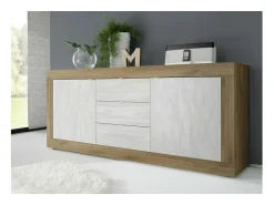 Buffet de 2 puertas y 3 cajones colección ACCESS. Color blanco y roble oscuro.