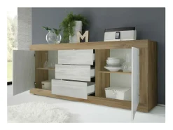 Buffet de 2 puertas y 3 cajones colección ACCESS. Color blanco y roble oscuro.