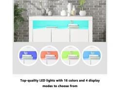 Buffet de 3 puertas y 1 nicho - panel de partículas - con 16 colores LED y control remoto - blanco