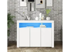 Buffet de 3 puertas y 1 nicho - panel de partículas - con 16 colores LED y control remoto - blanco