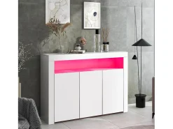 Buffet de 3 puertas y 1 nicho - panel de partículas - con 16 colores LED y control remoto - blanco