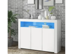 Buffet de 3 puertas y 1 nicho - panel de partículas - con 16 colores LED y control remoto - blanco