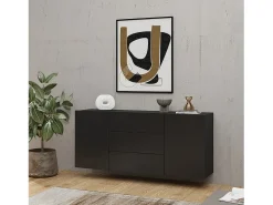 Buffet de 140cm colección EVA con 2 puertas y 3 cajones. Color negro y roble.