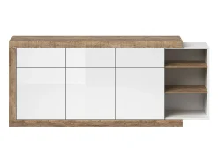 Buffet de 200cm en color roble y blanco brillante con numerosos almacenamientos colección SINATRA.