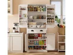 Buffet de cocina 80×40×182 cm - con 2 puertas y 1 cajón - 2 puertas con estantes - blanco