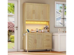Buffet de cocina 100×40×183 cm - con USB y enchufe - con LED - 5 puertas y 3 cajones - natural