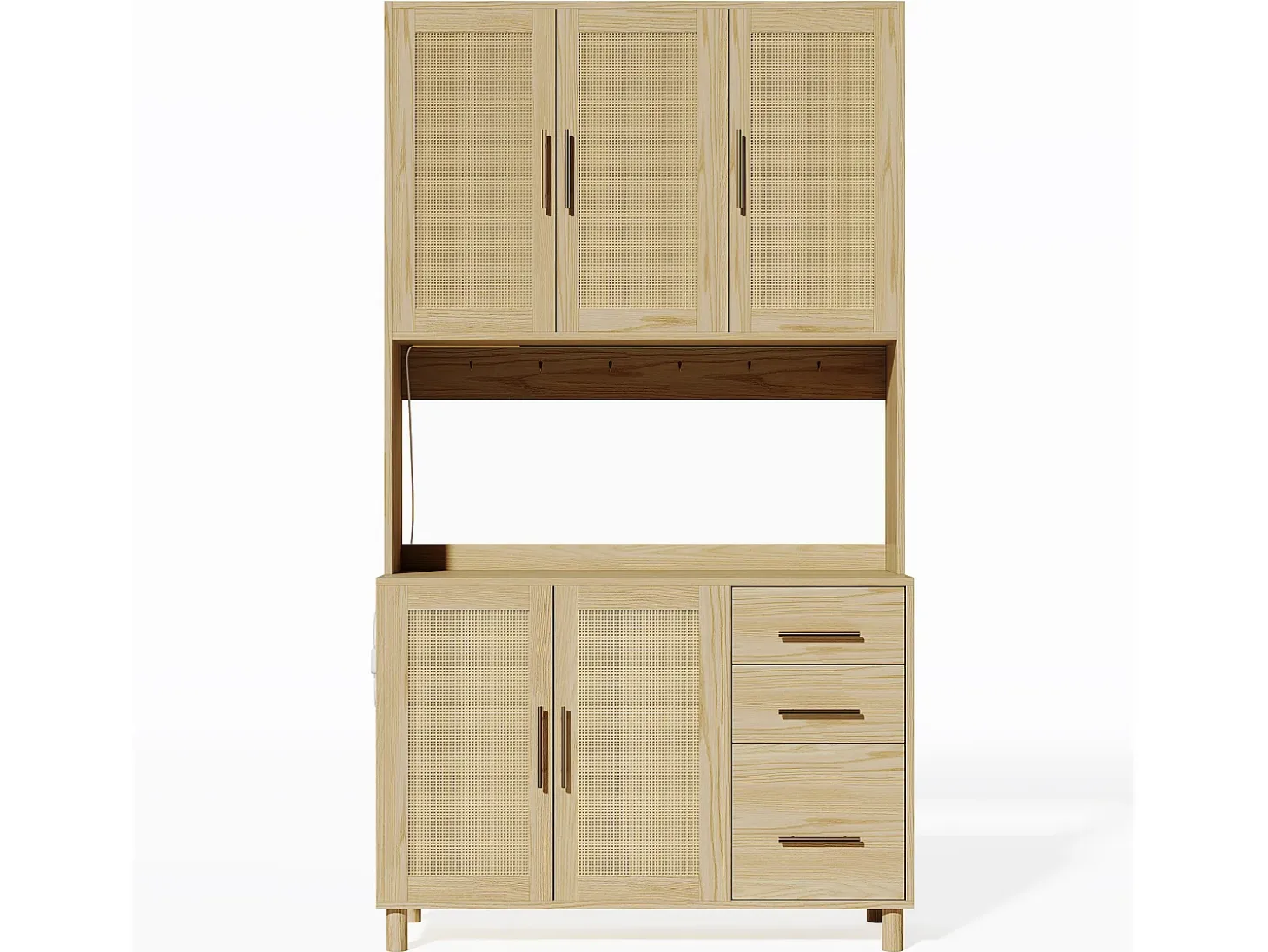 Buffet de cocina 100×40×183 cm - con USB y enchufe - con LED - 5 puertas y 3 cajones - natural