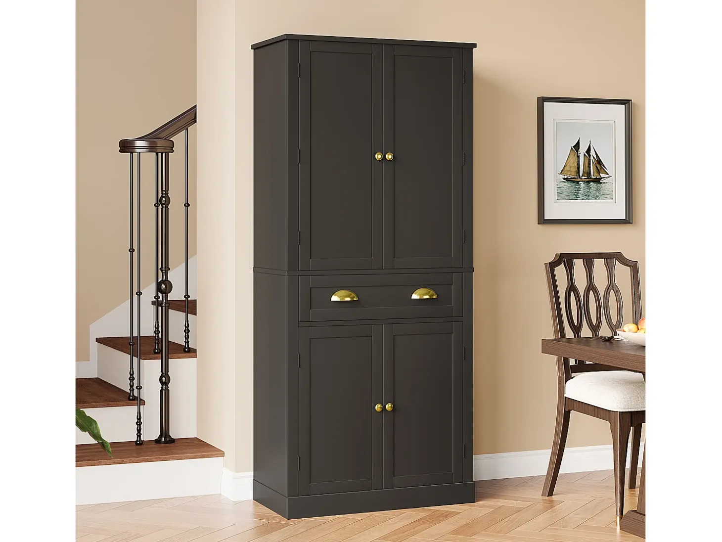 Buffet de cocina 80×40×182 cm - con 2 puertas y 1 cajón - 2 puertas con estantes - negro