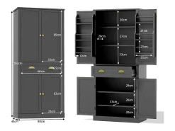 Buffet de cocina 80×40×182 cm - con 2 puertas y 1 cajón - 2 puertas con estantes - negro