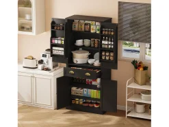 Buffet de cocina 80×40×182 cm - con 2 puertas y 1 cajón - 2 puertas con estantes - negro