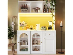 Buffet de cocina 120×35×167 cm - con iluminación LED - 1 cajón y 5 puertas - estantes ajustables - blanco