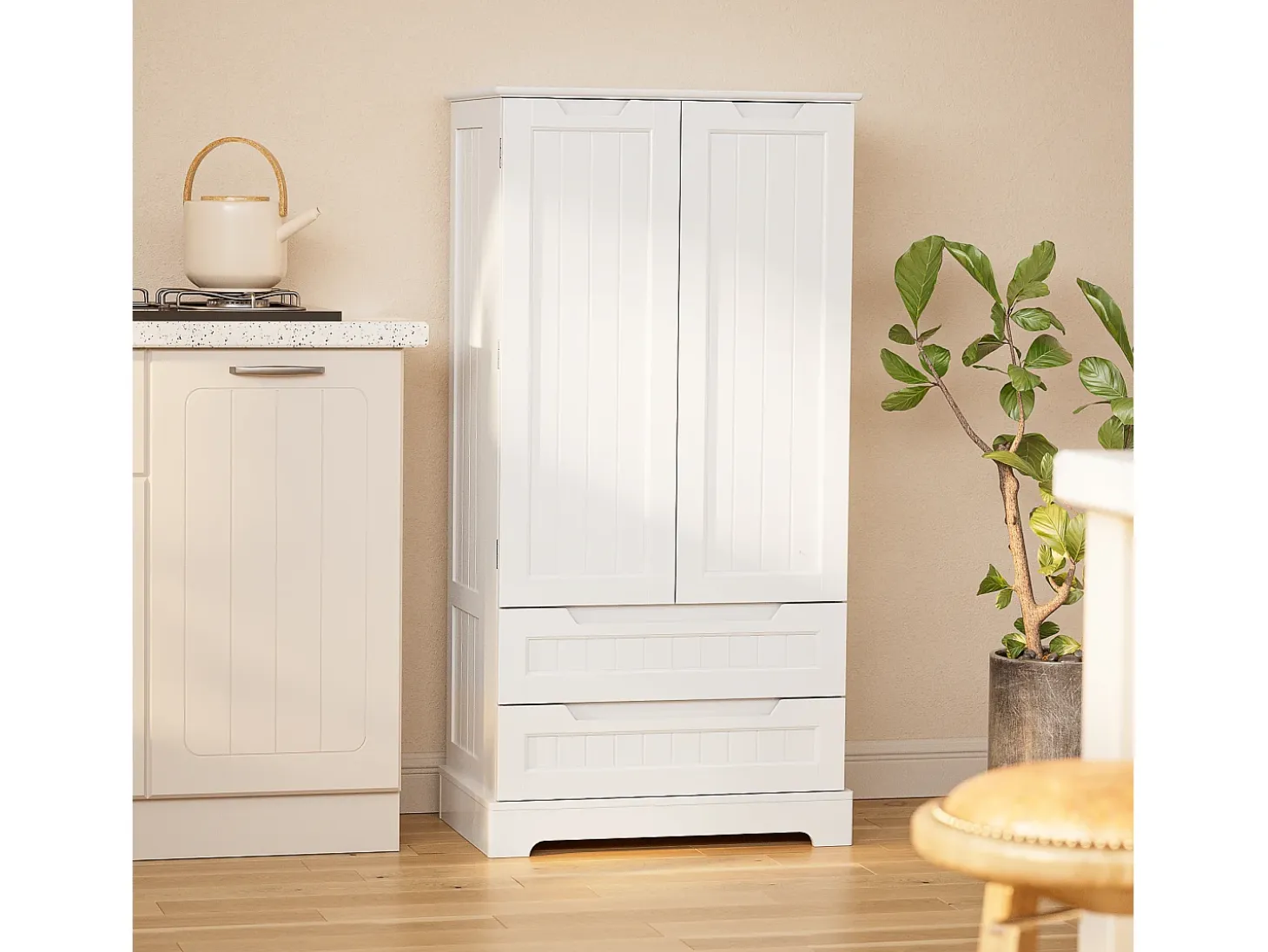 Buffet de cocina blanco con 2 cajones y 2 puertas