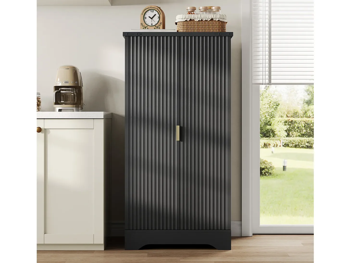 Buffet de cocina moderno 60,5x40x120cm - con luz detector LED - con 2 puertas y un portaespecias - Negro