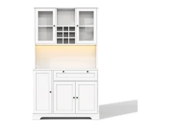 Buffet de cocina moderno 100x40x180cm - con toma de corriente y LED - con 1 cajón y 5 puertas - con estante para especias - Blanco