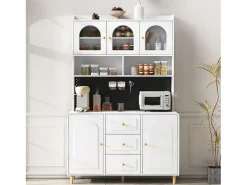 Buffet de cocina moderno 140x40x190cm - con estantes abiertos - con 3 cajones y 5 puertas - Blanco