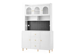 Buffet de cocina moderno 140x40x190cm - con estantes abiertos - con 3 cajones y 5 puertas - Blanco