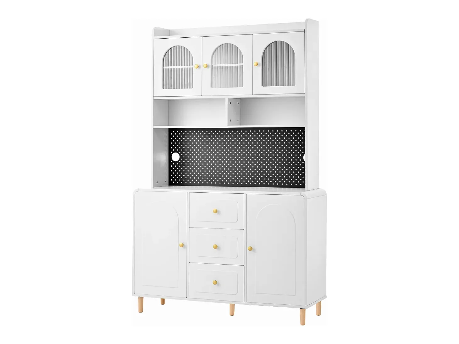 Buffet de cocina moderno 140x40x190cm - con estantes abiertos - con 3 cajones y 5 puertas - Blanco