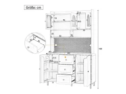 Buffet de cocina moderno 140x40x190cm - con estantes abiertos - con 3 cajones y 5 puertas - Blanco