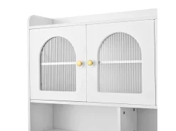Buffet de cocina moderno 140x40x190cm - con estantes abiertos - con 3 cajones y 5 puertas - Blanco