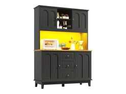Buffet de cocina 120x40x180 cm - 4 puertas + 3 cajones - mueble alto - con iluminación LED - Estilo moderno - Negro