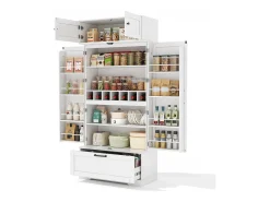 Buffet de cocina 80x40x180 cm - con estantes ajustables y portabotellas - con 1 cajón y 4 puertas - Blanco