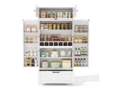 Buffet de cocina 80x40x180 cm - con estantes ajustables y portabotellas - con 1 cajón y 4 puertas - Blanco