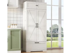Buffet de cocina 80x40x180 cm - con estantes ajustables y portabotellas - con 1 cajón y 4 puertas - Blanco