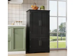 Buffet de cocina 60x40x120 cm - con sensor de luz LED - con 4 puertas - con estantes - Negro