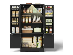 Buffet de cocina 60x40x120 cm - con sensor de luz LED - con 4 puertas - con estantes - Negro