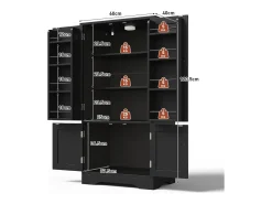 Buffet de cocina 60x40x120 cm - con sensor de luz LED - con 4 puertas - con estantes - Negro