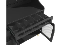 Buffet de cocina 145x39x171 cm - con iluminación LED - 4 puertas de vidrio - 3 cajones - con panel perforado - negro