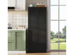 Buffet de cocina 75x40x180cm - 2 puertas de almacenamiento con estantes - 1 cajón y compartimento de almacenamiento - Negro
