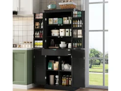 Buffet de cocina 75x40x180cm - 2 puertas de almacenamiento con estantes - 1 cajón y compartimento de almacenamiento - Negro