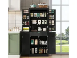Buffet de cocina 75x40x180cm - 2 puertas de almacenamiento con estantes - 1 cajón y compartimento de almacenamiento - Negro