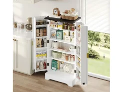 Buffet de cocina 60.5x40x120cm - con sensor de luz LED - con 2 puertas - con estantes regulables - Blanco