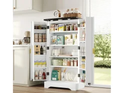 Buffet de cocina 60.5x40x120cm - con sensor de luz LED - con 2 puertas - con estantes regulables - Blanco